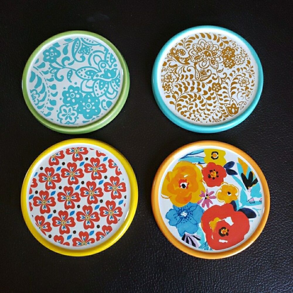 The Pioneer Woman Set of 4 Floral & Paisley Coasters Cork Back Flea Market
